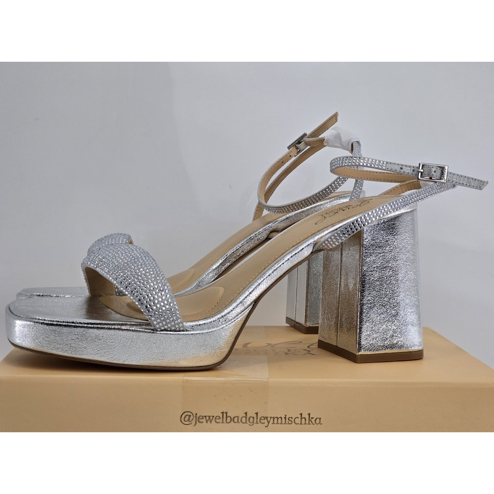 Jewel Badgley Mischka Teddi Platform Block Heels Silver - 10 M - NEW - Picture 7 of 12
